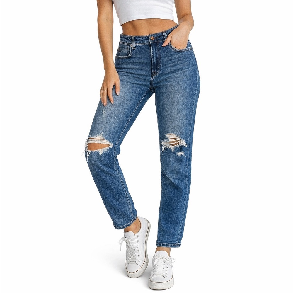 American Eagle Distressed Skinny Jeans Size 0 Stretch Denim Ripped Knee Mid Rise